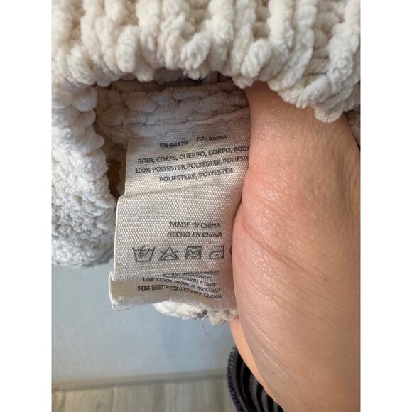 Anthropologie Moth Sz M Chenille Sweater Chunky Cropped Beige Boho Open Knit - Picture 6 of 7